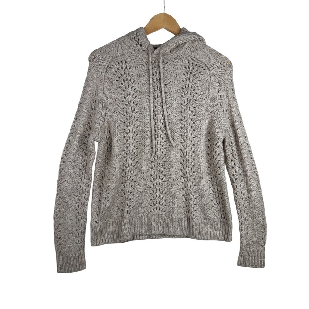 J. Crew Womens Sweater Hoodie In Pointelle Stitch Size Small Biege Alpaca Blend